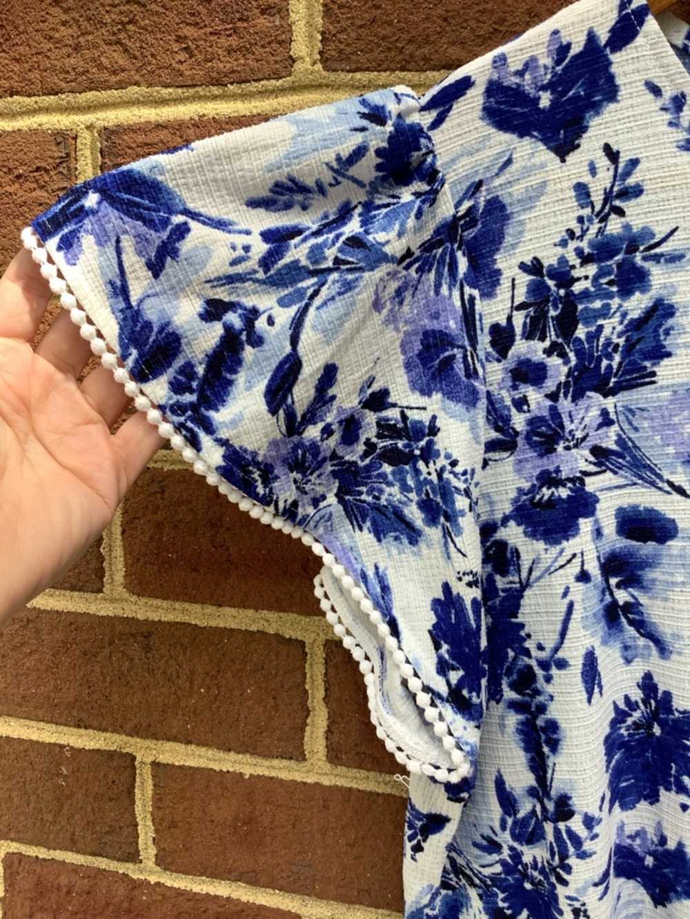EUC Joie de Vivre Blue White Tie Waist Blouse XL - Picture 4 of 8